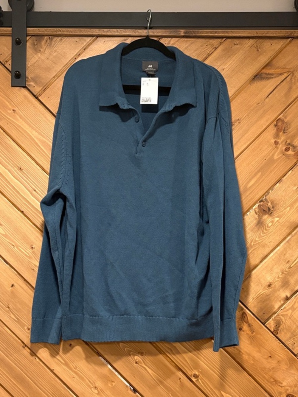H&M Men's Teal Crewneck Polo Knit Sweater NWT 100% Cotton XL